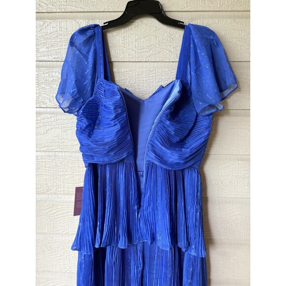 IVY CITY CO. womens Cecily Midi Dress size 2 Cobalt Blue Sparkly Tier Pleated - Picture 9 of 11